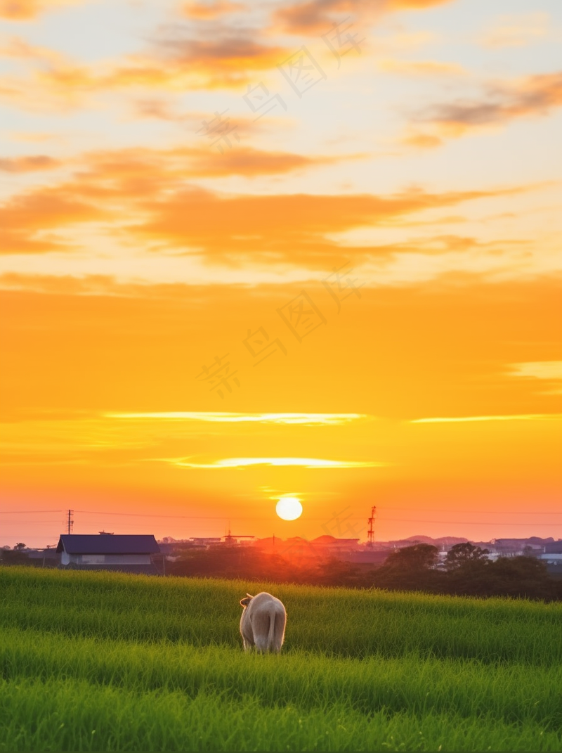 夕阳晚霞草场的牛放牛放牧摄影图(2688x3600)