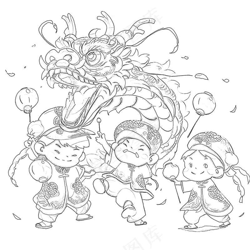 新年舞龙儿童画图片素材 (18)