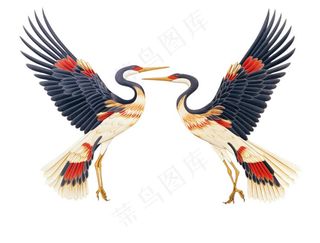 仙鹤祥云古风国潮插画免抠