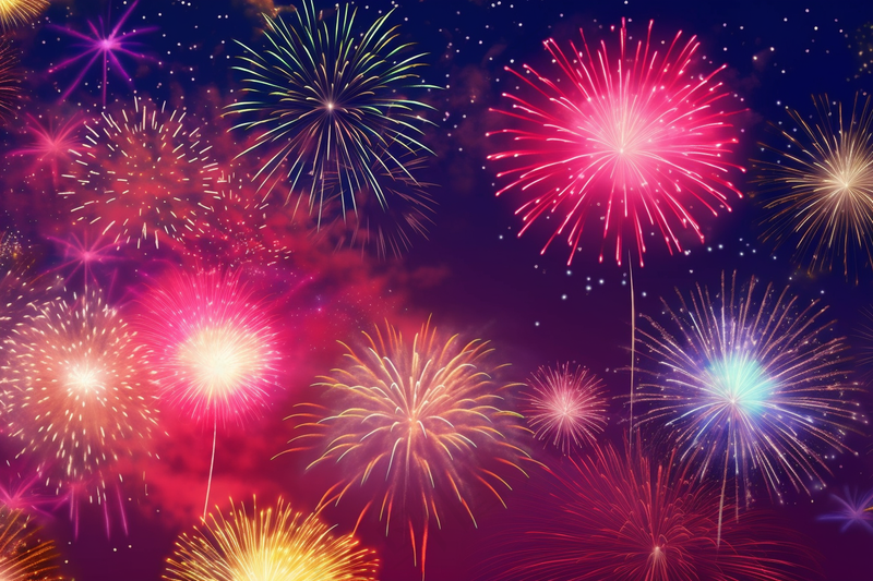 烟花五颜六色的烟花庆典新年节日暮色的天空背景摄影图