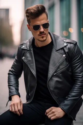 黑色皮衣夹克帅气男士时尚摄影图