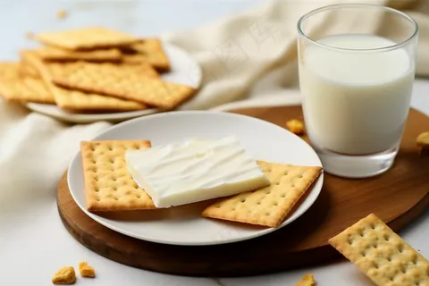 营养早餐苏打饼牛奶坚果摄影图 营养早餐苏打饼牛奶坚果摄影图