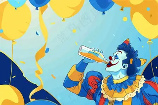 游乐园马戏团小丑搞怪气球愚人节卡通插画背景