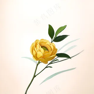 白色黄色手绘新中式风格花植物141