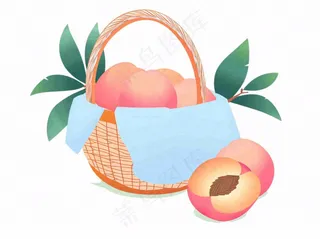 水蜜桃一篮桃子主编蓝水果卡通插画免抠