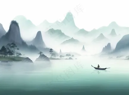 山水水墨画中国风插画背景