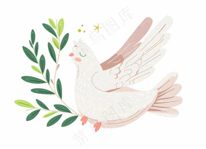 飞鸽携绿枝白鸽和平卡通插画免抠(1280x928)