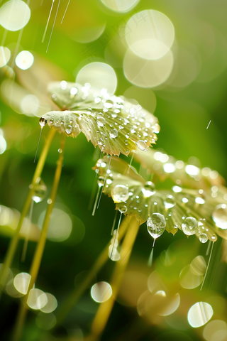 春天梅雨季的植物雨水露珠摄影图