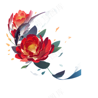 红色 海棠花 手绘 免抠 素材36