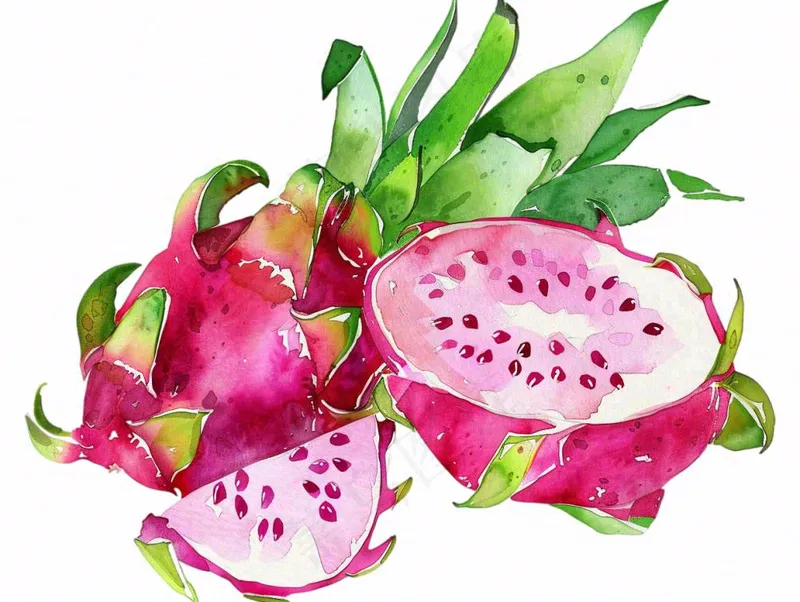 火龙果水果水彩插画免抠(1232x928)