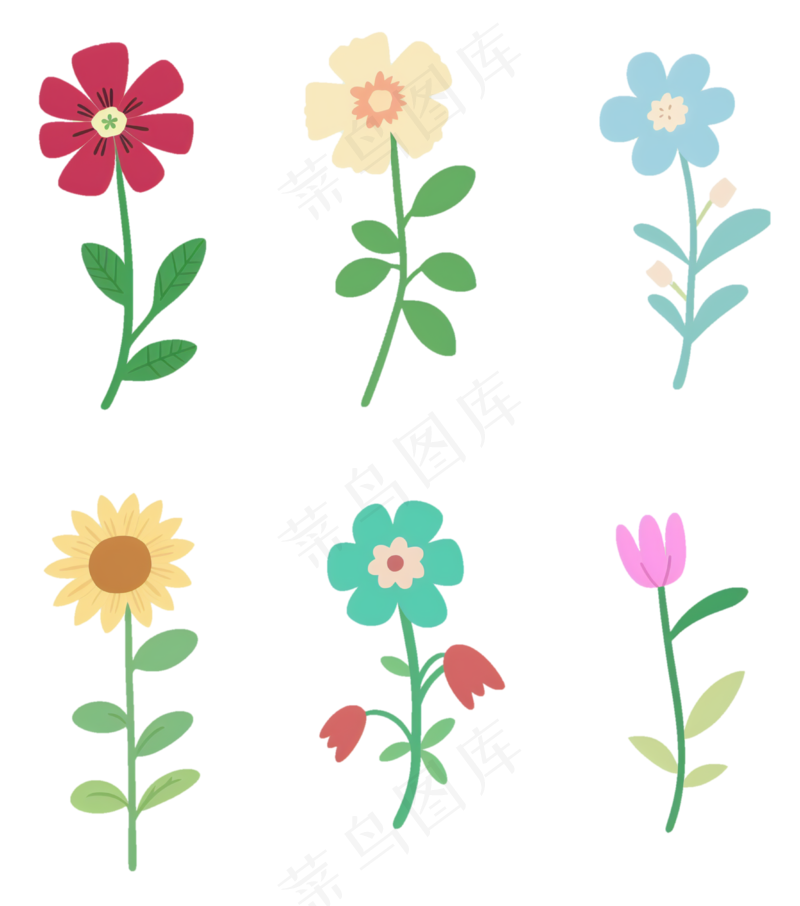 扁平花卉一组3 透明底免抠