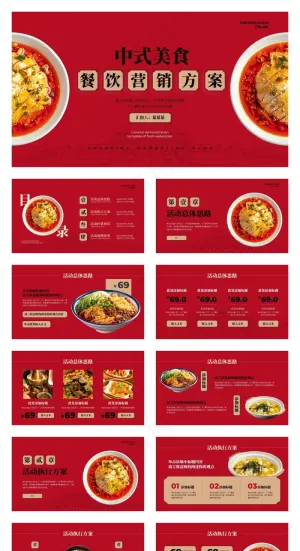 简约时尚美食营销策划演示模板预览图
