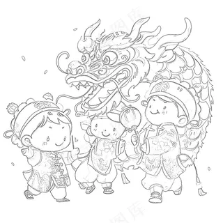 新年舞龙儿童画图片素材 (10)