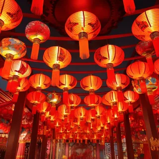 红灯笼新年屋檐挂着点亮的红灯笼中国风摄影图