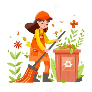环卫工人劳动人民卡通插画免抠