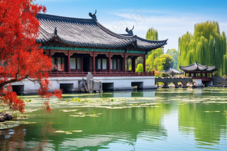 中国园林凉亭建筑摄影图