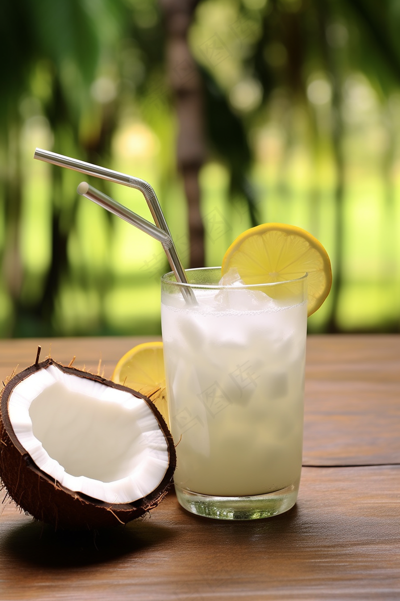 夏日椰汁椰子果汁摄影图