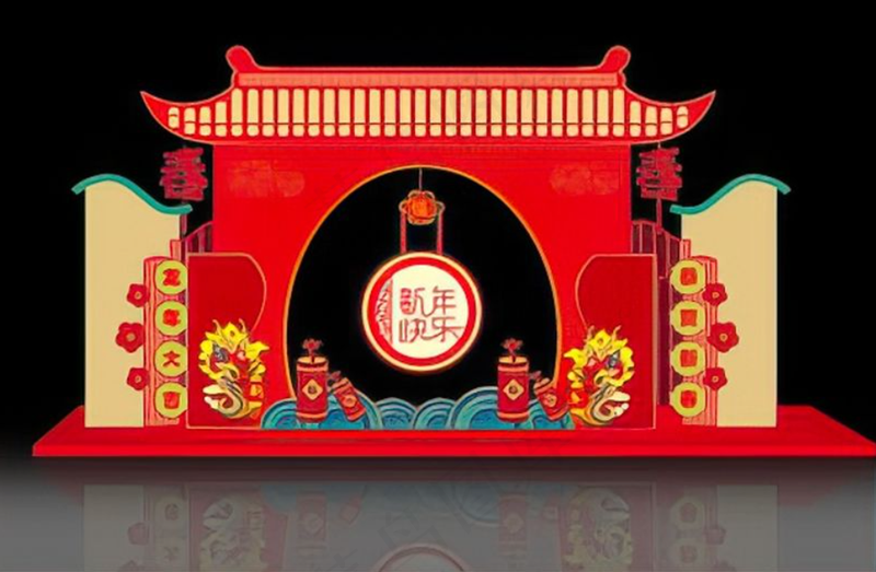 新年快乐龙年红色装饰cdr矢量模版下载