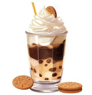巧克力珍珠奶茶奶盖奶油饼干卡通插画免抠