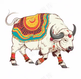 牛牦牛藏族吉祥物卡通插画免抠