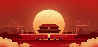 中国红祖国国庆*圆月国潮风插画背景
