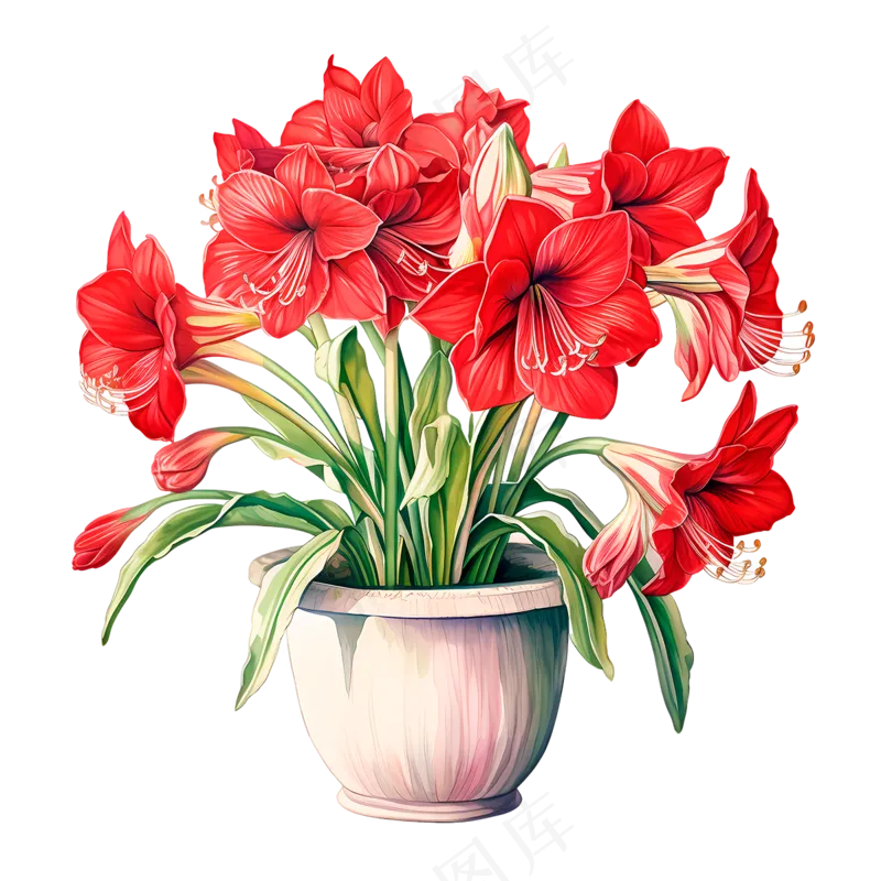 带花盆的红色花束