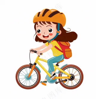 骑自行车的女孩青少年运动卡通人物插画免抠