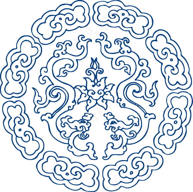 古代青花瓷图案花纹中国风图案祥云纹理传统图腾矢量AI设计免扣素材