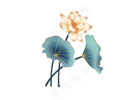 手绘中国风金边荷花荷叶植物素材