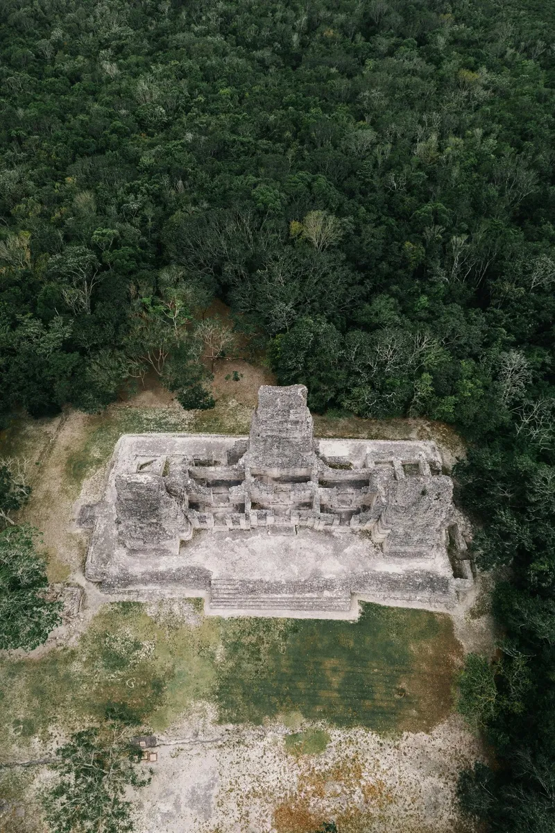 古代遗迹在翠绿丛林之中