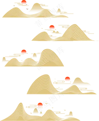 山水波浪祥云中式国风线条106免扣素材