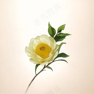 白色黄色手绘新中式风格花植物54