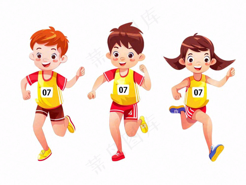 跑步比赛三人学生运动卡通插画免抠(1232x928)