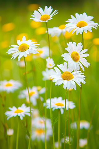 春天白色小雏菊花丛摄影图