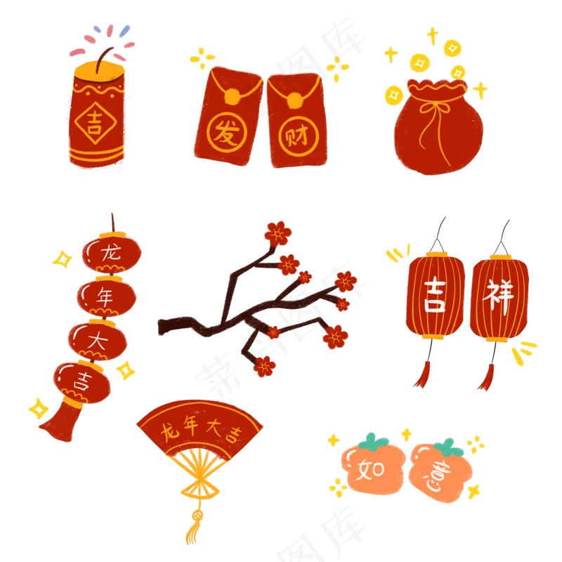 新年插画小元素psd模版下载