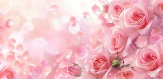 粉红背景上的玫瑰花美丽浪漫梦幻爱情情人节七夕摄影图