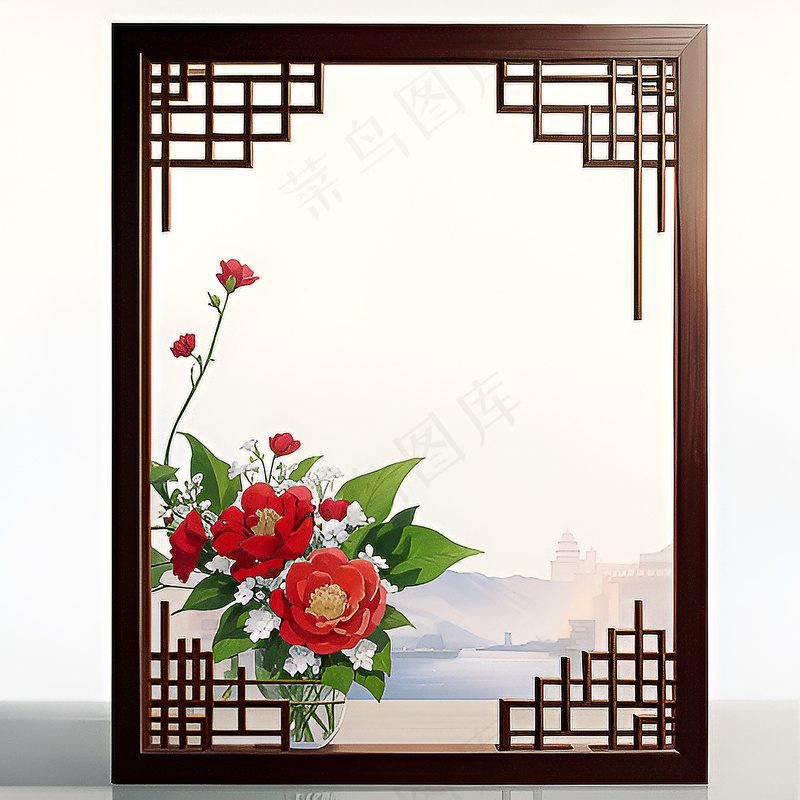 红色AI生成中国风框架素材10