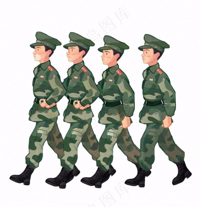 军人迷彩服士兵卡通插画免抠(1024x1056)