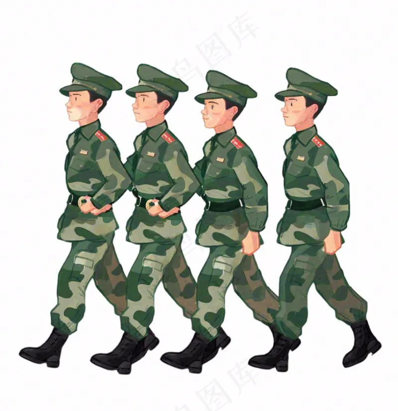 军人迷彩服士兵卡通插画免抠(1024x1056)