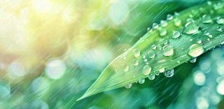 雨水飘打在绿叶叶片上春天雨水谷雨摄影图