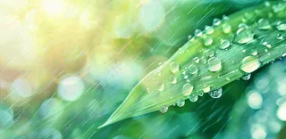 雨水飘打在绿叶叶片上春天雨水谷雨摄影图