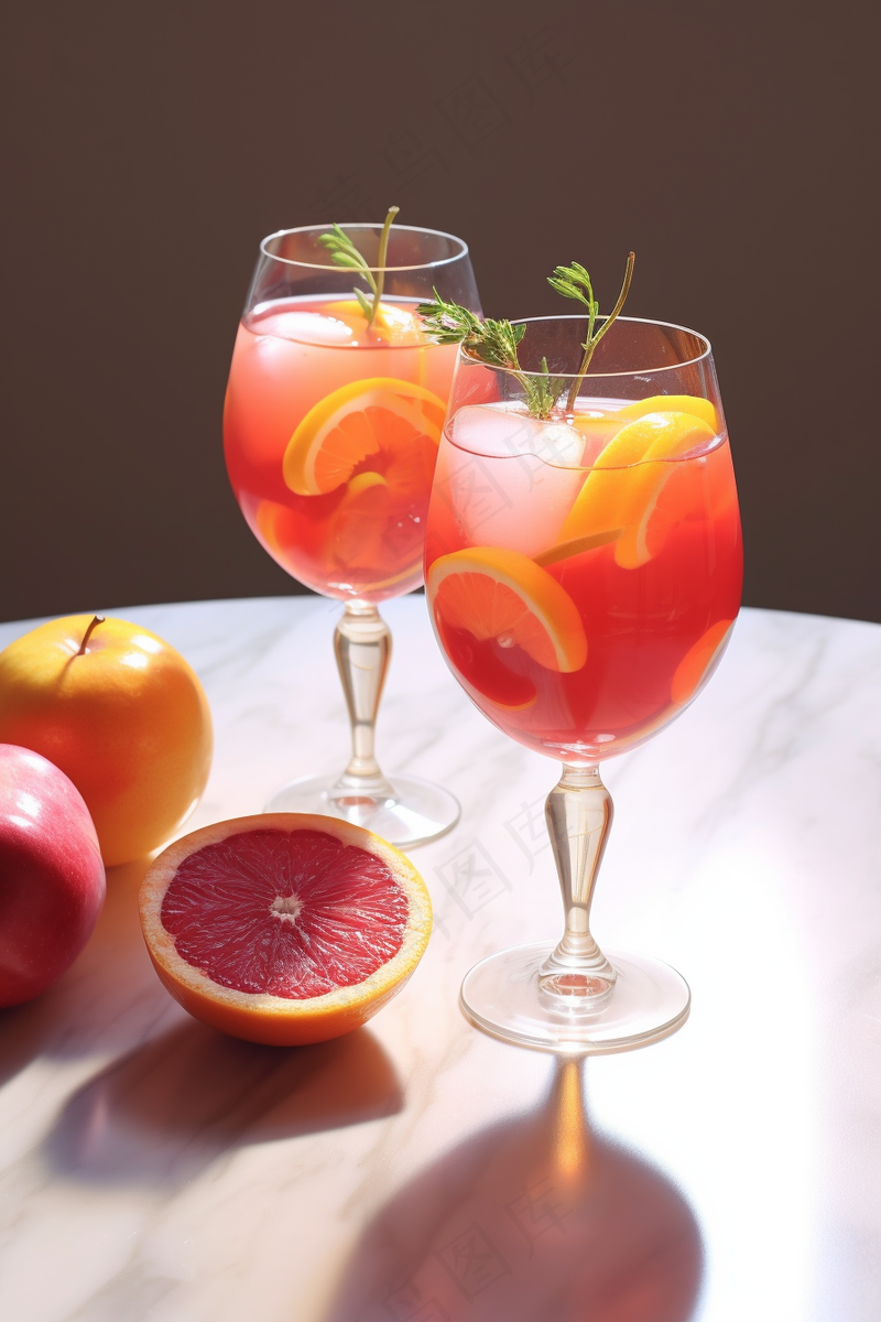 西柚气泡果酒饮料摄影图