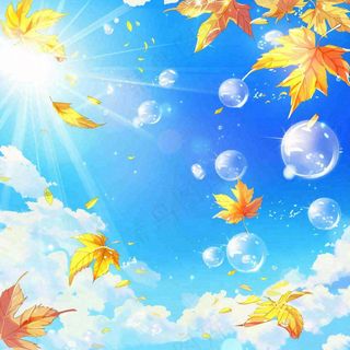 秋天黄色枫叶落叶蓝天白云刺眼阳光立秋秋分处暑背景