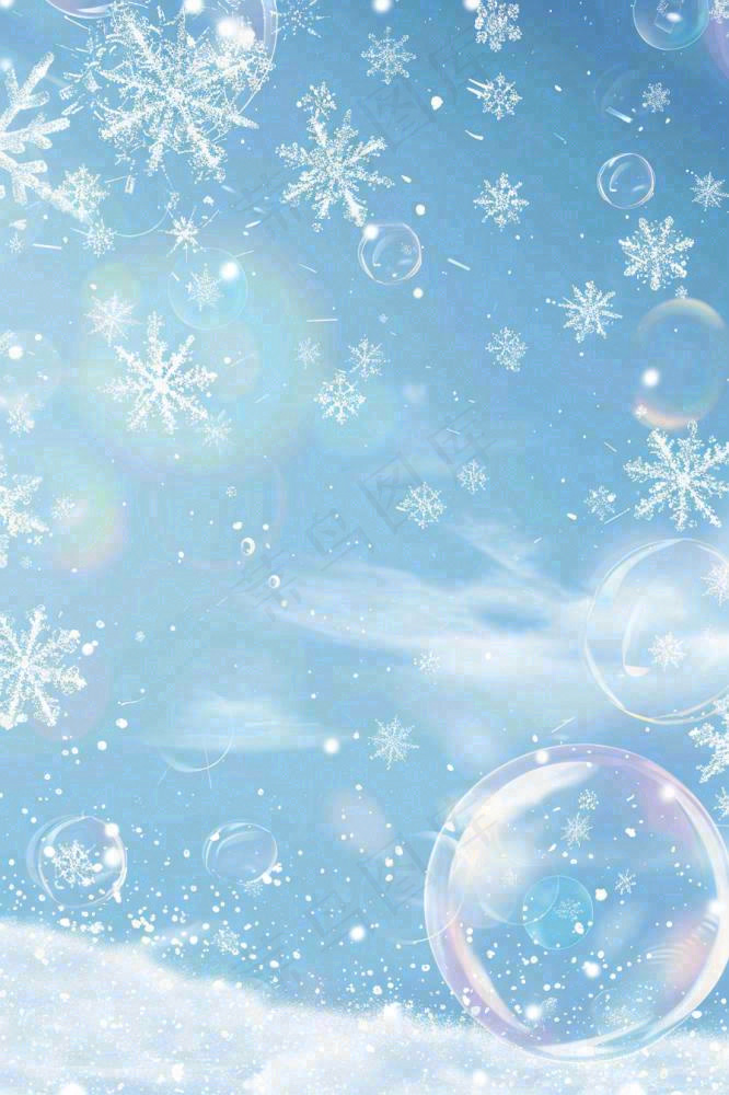 冬天雪花白雪气泡立冬小雪大雪冬至插画背景(896x1344)