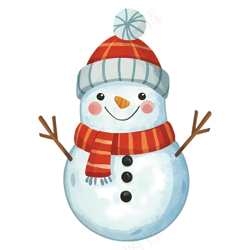 免抠戴圣诞帽的卡通雪人