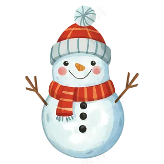 免抠戴圣诞帽的卡通雪人