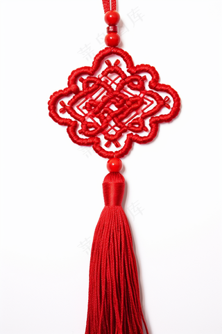 中国结合适串珠红色绳白色背景摄影图 