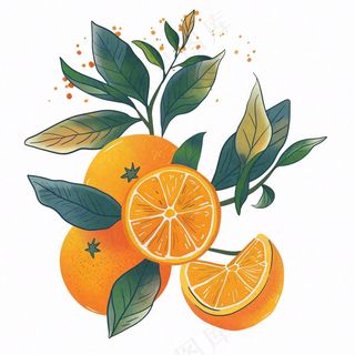 橘子橙子水果水彩画免抠