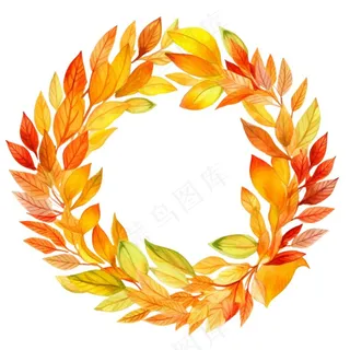 枫叶落叶树叶简约秋天圆形边框水彩画插画免抠