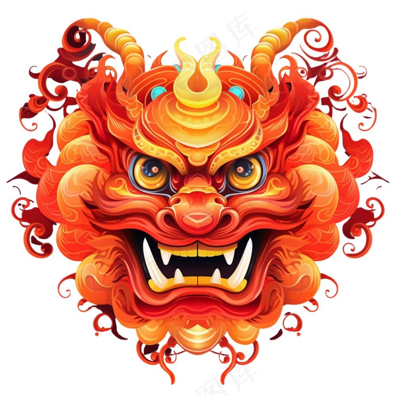 龙龙头红色新年龙年卡通插画免抠(1024x1024)